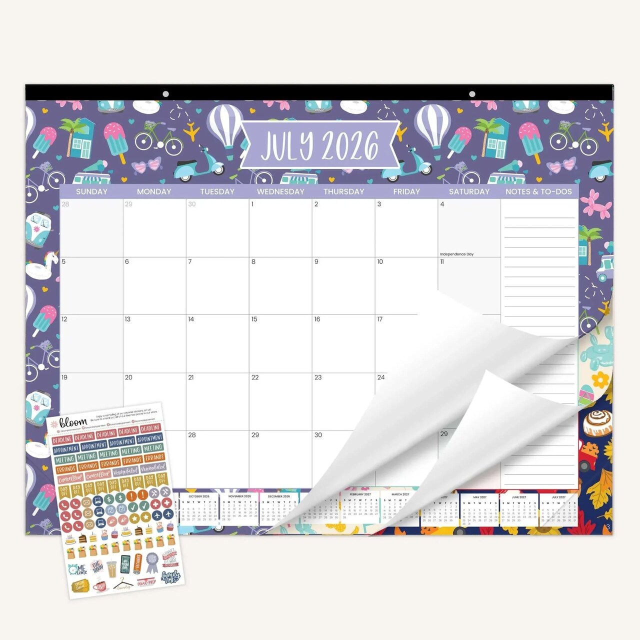 bloom daily planners 2026–2027 Academic Desk & Wall Calendar, 16" x 21" | Holiday Icons